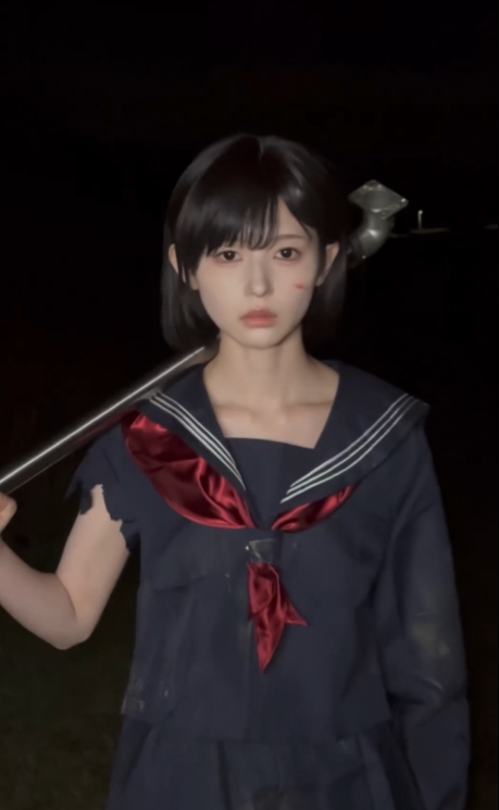 Coser真实还原《沉默之丘f》深水雏子!随手拿武器给人最强女高中生氛围!